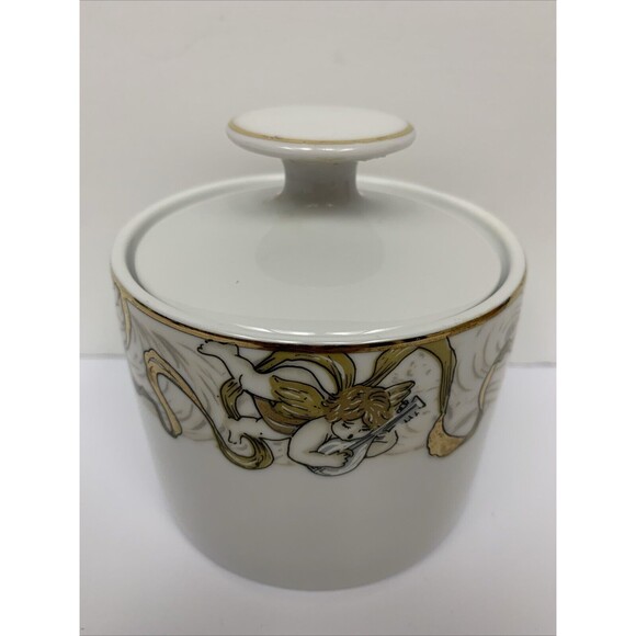 American Atelier Heavenly Hosts Sugar‎ Porcelain Container Angels Gold Trim - Picture 1 of 5